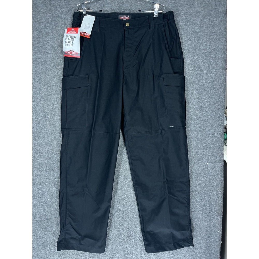 Tru-Spec 24-7 Series Tactical Cargo Pants Mens 38x32 Black RipStop Elastic Waist